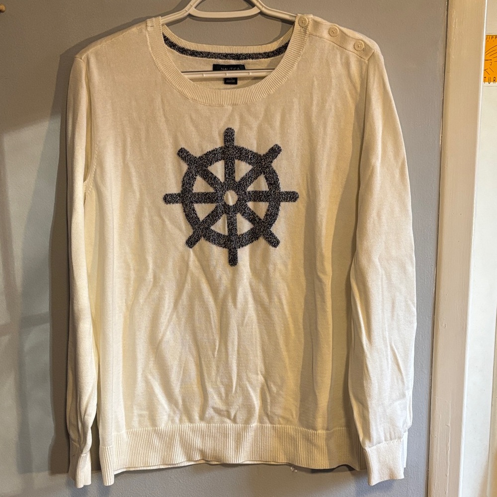 Nautica Ivory and Charcoal Knit Top
